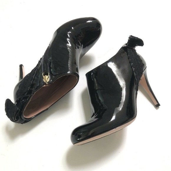 Red (V) Valentino Leather Lace Bow Ankle Booties
